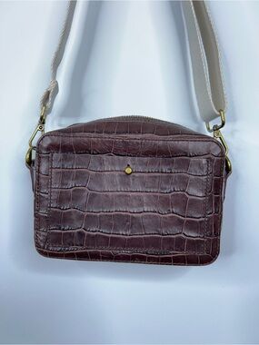 Madewell Transport Camera Bag Brown Croc-Embossed Leather Crossbody Bag